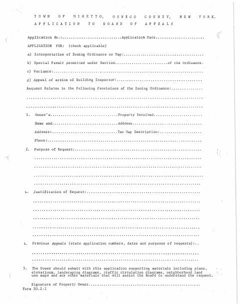 First page of the Application to Board of Appeals