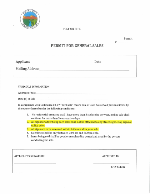 First page of the Yard Sale Permit