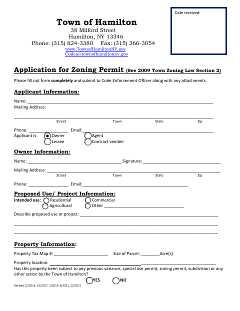 First page of the Application for Zoning Permit