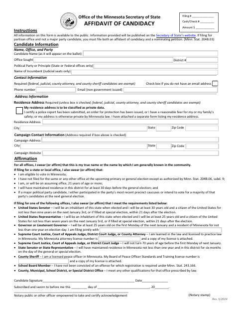 First page of the Affidavit of Candidacy