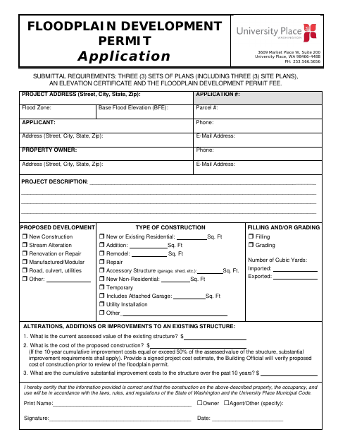 First page of the Floodplain Development Application Form