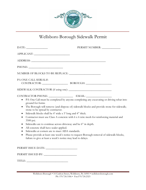 First page of the Sidewalk Permit