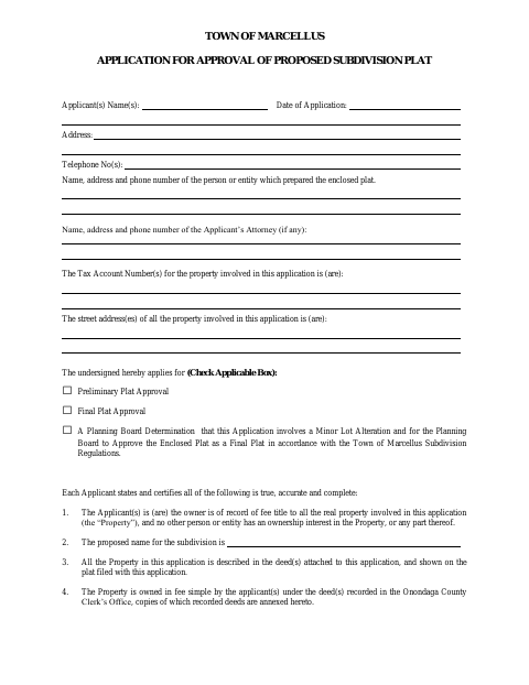First page of the Subdivision Application