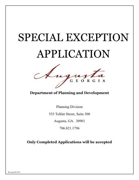 First page of the Special Exception Application