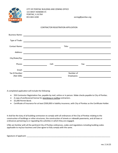 First page of the Contractor Registration Application