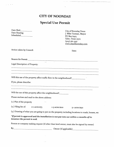 First page of the Special Use Permit Application