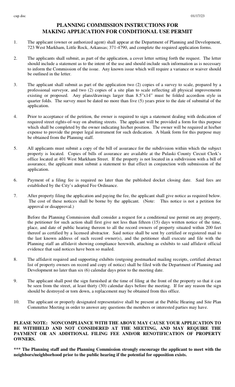 First page of the Conditional Use Permit Application
