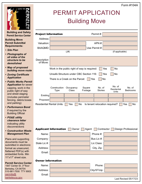 First page of the Building Move Permit Application
