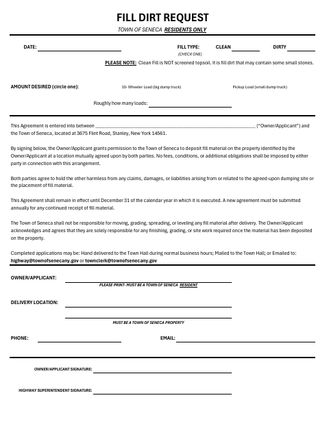 First page of the Fill Dirt Request