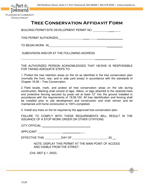 First page of the Tree Conservation Affidavit