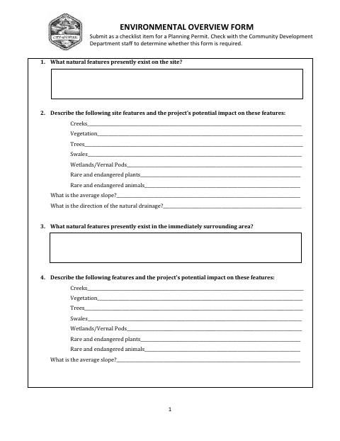First page of the Environmental Overview Form