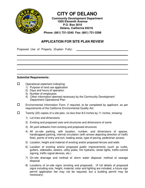 First page of the Application for Site Plan Review