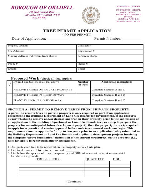 First page of the Tree Permit Application