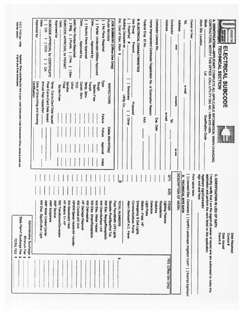 First page of the Electrical Subcode Permit Application