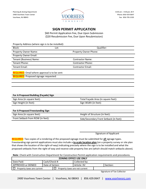 First page of the Sign Permit Application