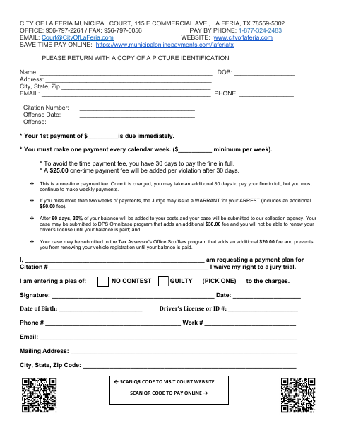 First page of the Payment Plan Request