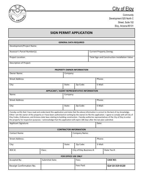 First page of the Sign Permit Application