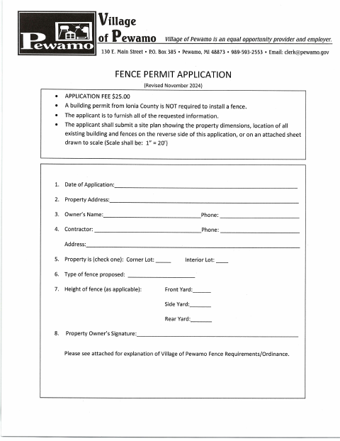 First page of the Fence Permit Application