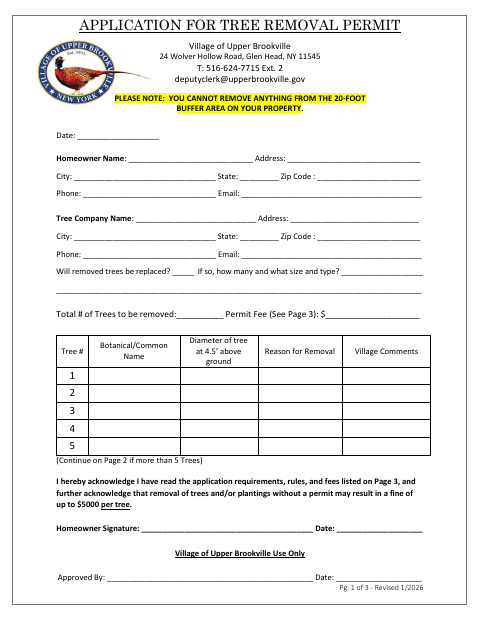 First page of the Application for Tree Removal Permit