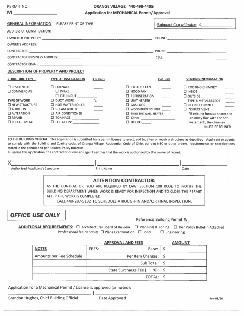 First page of the Mechanical Permit Application