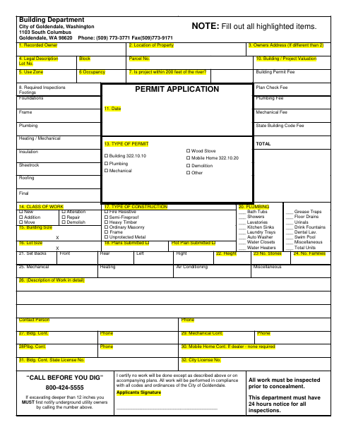 First page of the Building Permit Application