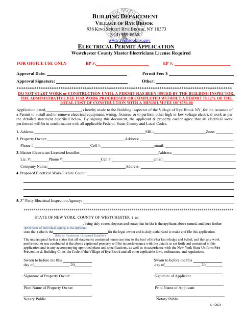 First page of the Electrical Permit Application