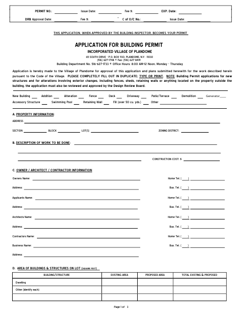 First page of the Building Permit Application