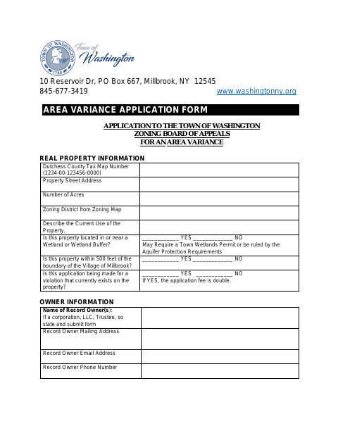 First page of the Area Variance Application