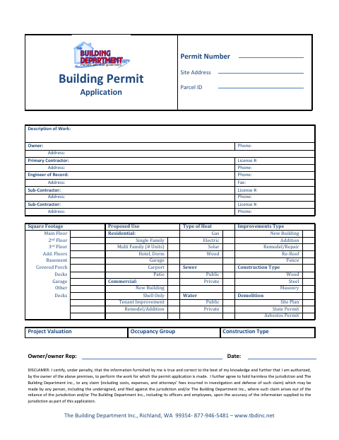 First page of the Building Permit Application