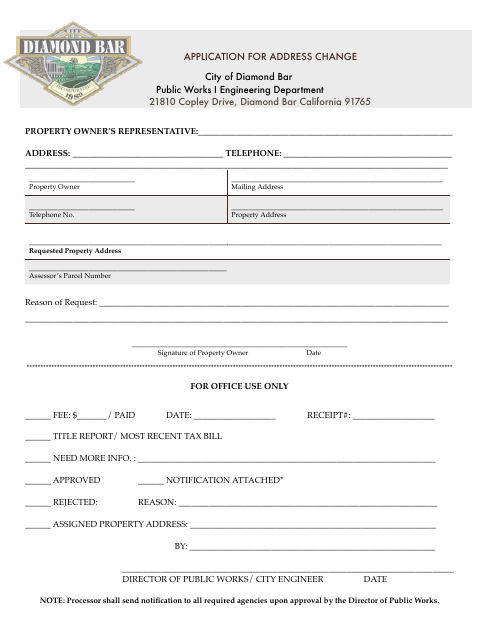 First page of the Application for Address Change