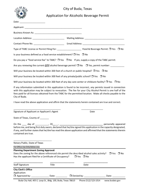 First page of the Application for Alcoholic Beverage Permit