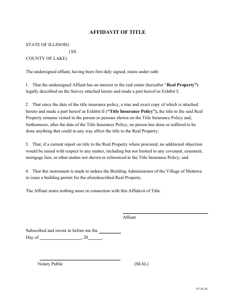 First page of the Affidavit of Title