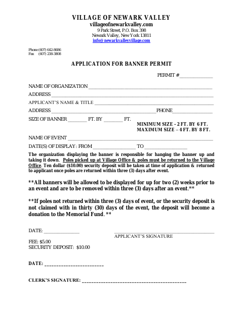 First page of the Application for Banner Permit