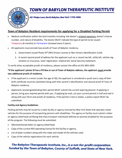 First page of the Handicapped Parking Permit Application