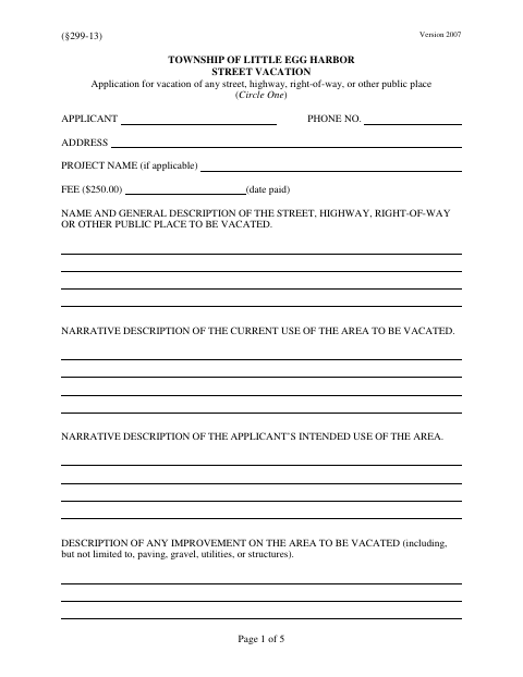 First page of the Street Vacation Application
