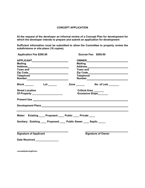 First page of the Concept Application