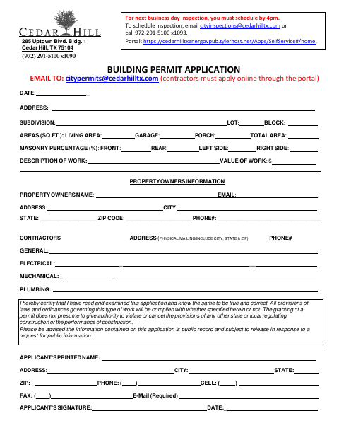First page of the Building Permit Application