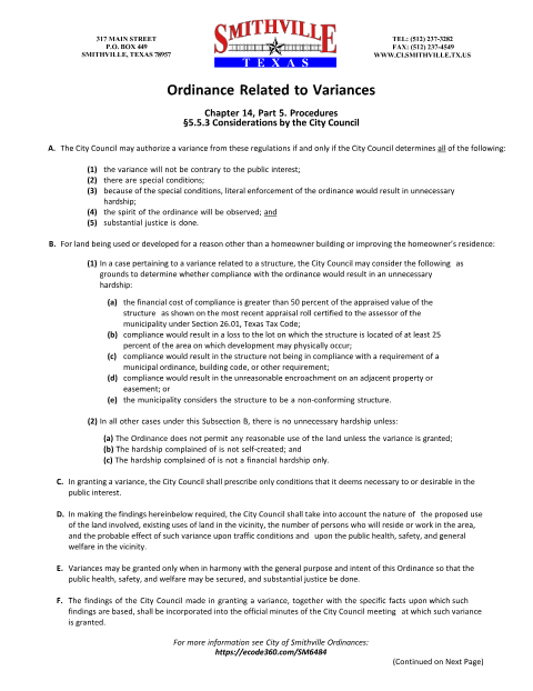 First page of the Variance Criteria Form