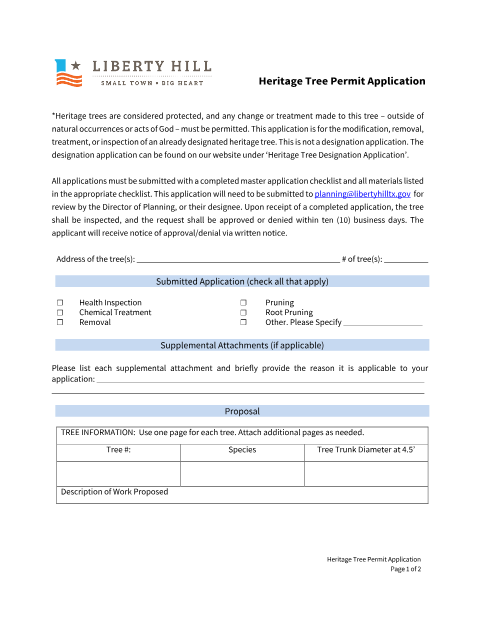 First page of the Heritage Tree Permit Application