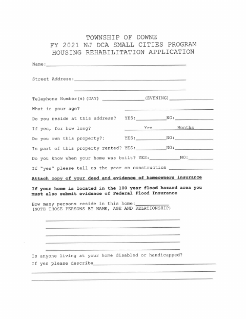 First page of the Home Rehabilitation Grant Application