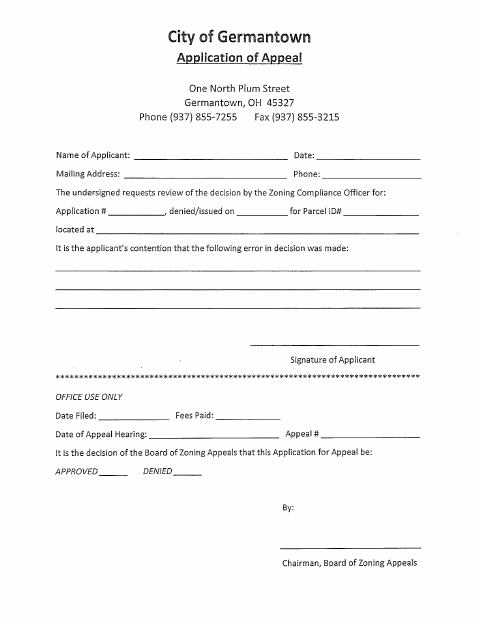 First page of the Application of Appeal