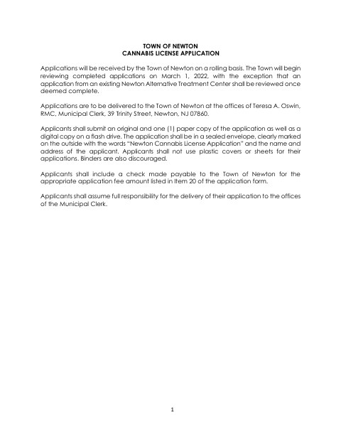First page of the Cannabis License Application