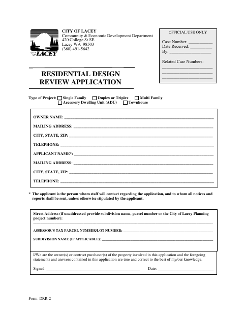 First page of the Residential Design Review Application