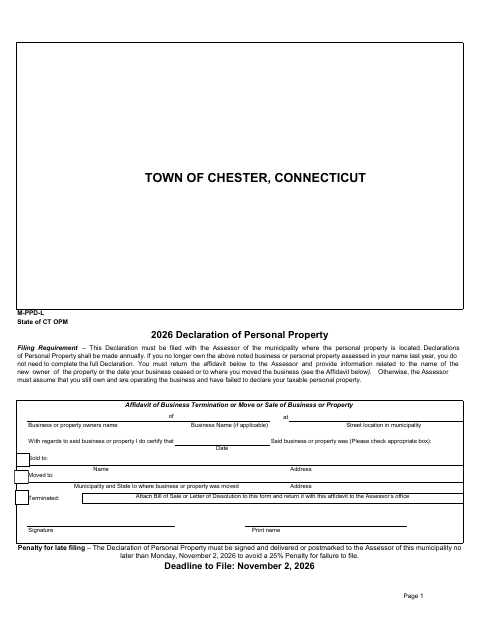 First page of the Personal Property Declaration