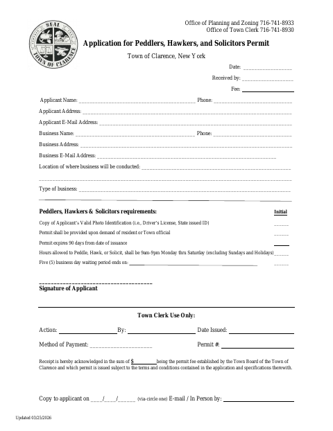 First page of the Application for Peddlers, Hawkers, and Solicitors Permit