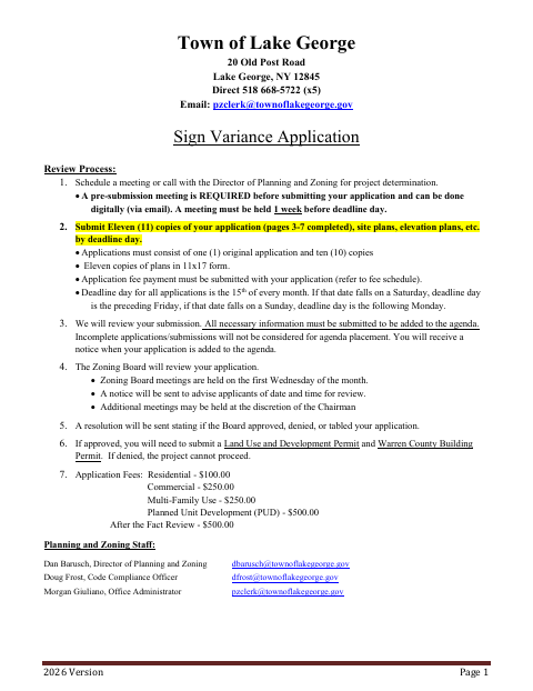 First page of the Sign Variance Application
