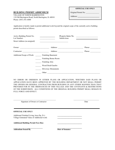 First page of the Building Permit Addendum