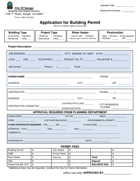 First page of the Application for Building Permit