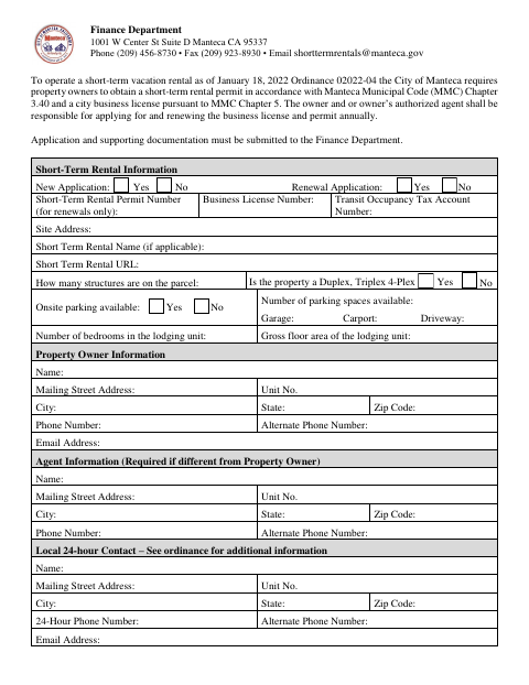 First page of the Short-Term Rental Permit Application