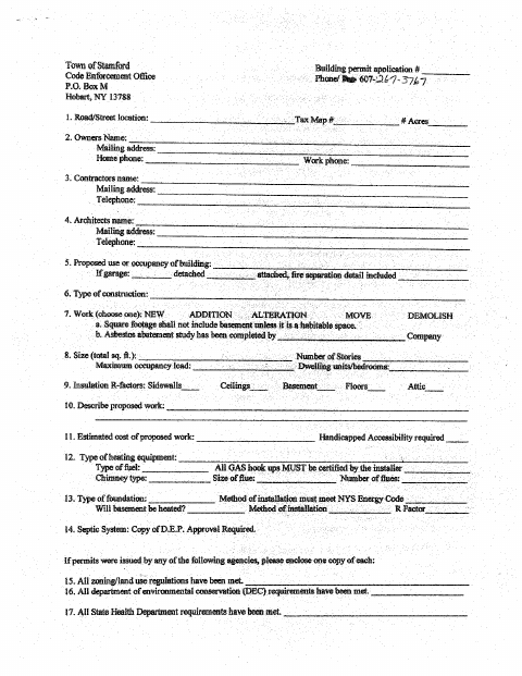 First page of the Building Permit Application